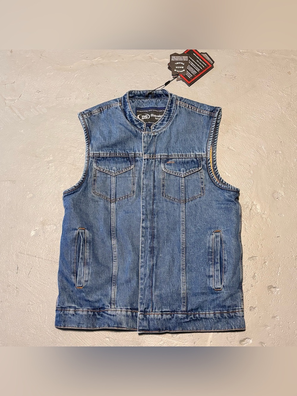 Daniel Smart Axel Denim Motorcycle Vest Biker Conceal Carry Pockets Mens M